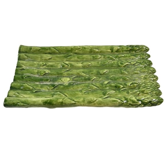 Duncans Vintage 1975 Ceramic Asparagus Side Serving Plate Textured Green - Picture 1 of 9